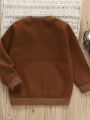 SHEIN Kids QTFun Boys' Cute Letter Embroidered Long Sleeve Fleece Sweatshirt For Autumn And Winter