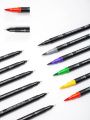 24pcs Mixed Color Dual Tips Brush Marker Pen, Brush Tip and Finelinner Marker For School, Drawing, Writing, Journaling