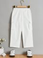 SHEIN Kids Cooltwn Young Boy Casual Wide Leg Trousers With Side Slits And Pockets
