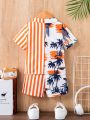 Baby Boy's Coconut Tree Print Striped Casual Outfit