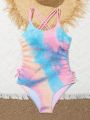 Teen Girls' Tie-dye Printed One-piece Swimsuit