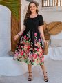 EMERY ROSE Plus Size Women'S Floral Printed Short Sleeve Dress