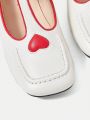 SHEIN MOD Valentine's Day White Heart Shaped Toe Chunky Heel Mary Janes With Buckle Strap For Women