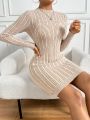 SHEIN Privé Women's Slim Fit Knitted Sweater Dress With Ribbed Round Neck