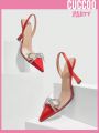 Cuccoo Party Collection Cuccoo Red Rhinestone Bow High Heels, Fashionable Pumps For Valentine'S Day/Wedding
