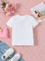 SHEIN Kids QTFun Girls' Casual Style Letter Print Short Sleeve T-Shirt For Summer