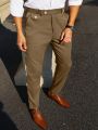 Men's Solid Color Suit Pants With Slanted Pockets