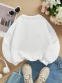 Girls' Casual Cartoon Patterned Round Neck Long Sleeve Sweatshirt, Suitable For Autumn And Winter