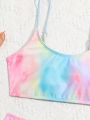 Teen Girls' Tie-Dye Printed Two Piece Swimsuit Set