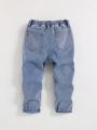 SHEIN Toddler Boys' Cartoon Printed Elastic Waist Jeans