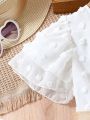 SHEIN Kids FANZEY Tween Girl's Solid Color Jacquard Ruffle Trim Dress
