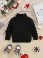 SHEIN Baby Boys' Casual High Neck, One-piece, Long-sleeve Sweater For Autumn And Winter
