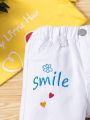 Baby Girls' White Jeans With Letter Embroidery & Wide Leg Fit