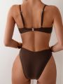 SHEIN Swim Basics Non-Push Up Steel Ring Solid Color Two Piece Swimsuit Set