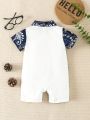 Baby Boy's Floral Print Patchwork Shirt Collar Romper
