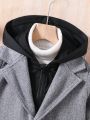 SHEIN Boys' Warm 2 In 1 Hooded Wool Coat, Mid-Long Length, Suitable For Daily Wear