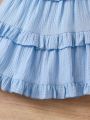 SHEIN Kids SUNSHNE Young Girls' Sleeveless Dress With Ruffle Trim