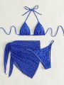 3pack Floral Triangle Thong Bikini Swimsuit & Beach Skirt