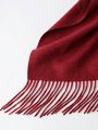 1pc Women's Burgundy Fringed Faux Cashmere Warm Scarf Shawl, Plus Size And Suitable For Daily Wear