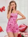 Ladies' Heart & Eyelash Patterned Pajama Set
