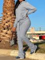 Plus Size Women's Solid Color Hoodie And Pants Tracksuit Set