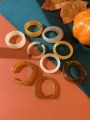 9pcs/set Transparent Resin Rings Assorted Styles With Marbled Patterns & Irregular Shapes (note: Handmade Dyeing Technique Results In Each Ring Having Different Patterns And Color Shades)