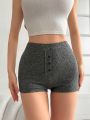 Women's Simple Button Decorated Thermal Shorts