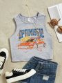 SHEIN Teen Girl Knit Street Style Printed Sleeveless Casual Top