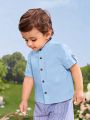 SHEIN Baby Boy Patched Pocket Roll Up Sleeve Shirt