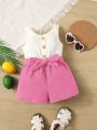 SHEIN Casual And Comfortable Baby Girl Color Block Romper