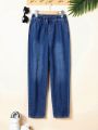 SHEIN Boys' Regular Fit Elastic Waist Casual Jeans, For Tween