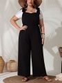 SHEIN VCAY Plus Size Waist-fitting Plunging Neckline Jumpsuit With Pleated Detail