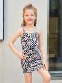 SHEIN Kids EVRYDAY Little Girls' Knit Plaid Bodycon Casual Tank Dress
