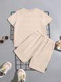 Young Boy Letter Printed Round Neck Short Sleeve T-Shirt And Shorts Set