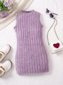 SHEIN Kids EVRYDAY Toddler Girls' Ribbed Knit Sleeveless Sweater Dress
