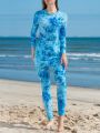 SHEIN Swim Mulvari Women's Tie-Dye Round Neck Bodycon One Piece Swimsuit