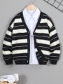 Boys' Striped Pattern Cardigan Without Shirt, For Tween Boys