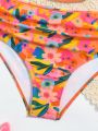 Big Girls' Ruffled Edge Tankini Swimsuit Set With Floral Print Bottoms