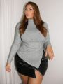 SHEIN SXY Women'S Plus Size Stand Collar Irregular Hem T-Shirt