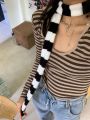 1pc Punk Style Comic Striped Thick Knit Scarf Fashionable Decoration Scarf For Party Costume Accessory