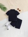 Baby Boy Sports & Leisure Short Sleeve Half Zip Placket Tee And Shorts Set For Summer