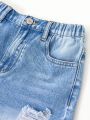 Tween Boys' Basic Casual Light Blue Distressed Frayed Denim Shorts With Washing Effects