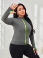 Yoga Futuristic Women's Plus Size Seamless Color-Block Thumb Hole Workout Jacket