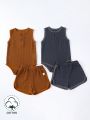 2pcs Baby Boys' Knitted Comfortable Sleeveless Cute Daily Casual Suit