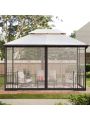 13 Ft. W x 9.7 Ft. D Iron Patio Outdoor Gazebo, Double Roof Soft Canopy Garden Backyard Gazebo with Mosquito Netting Suitable for Lawn, Garden, Backyard and Deck