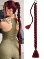 Long Braided Ponytail Extension with Hair Tie Straight Wrap Around Hair Extensions Ponytail Natural Soft Synthetic Hair Piece for Women Daily Wear 16inch 26inch 30inch 34 Inch 1 Pc Wine Red