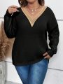 SHEIN Frenchy Plus Size Lace Splice Pull-over Sweater