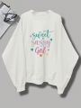 Teenage Girls' Casual Round Neck Sweatshirt With Letter Print