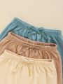 SHEIN Baby Boy Casual Solid Color Elastic Waistband Pants 3pcs/Set
