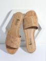 Cork Round Toe Slip On Flat Sandals